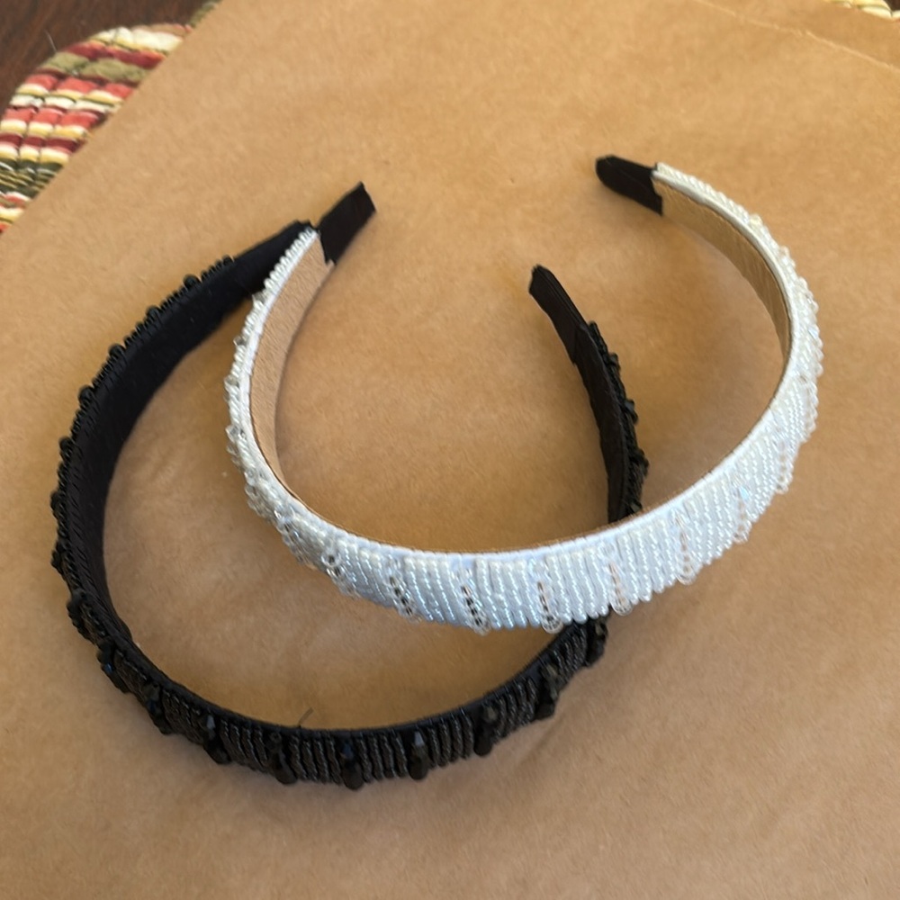 Headbands for hair black and cream sequins & beads (Set of 2) last pair - Picture 3 of 4